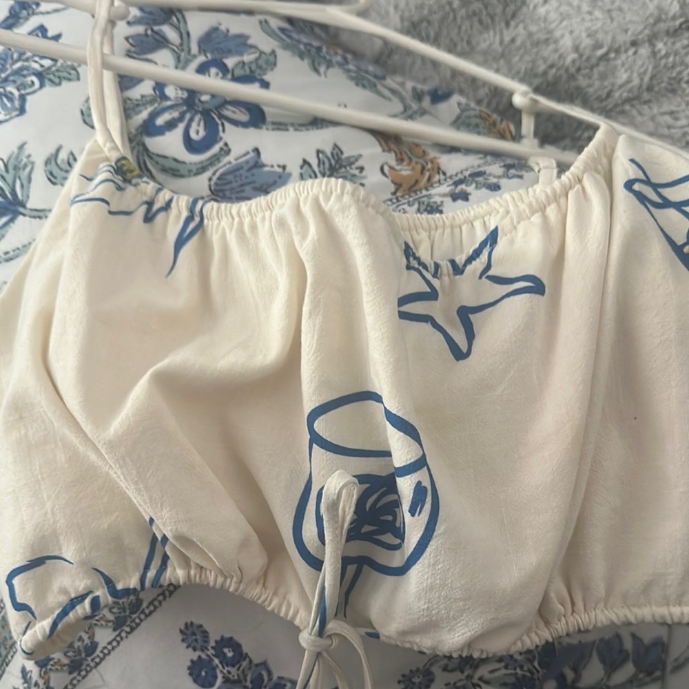 Cream and Blue Starfish Crop Top